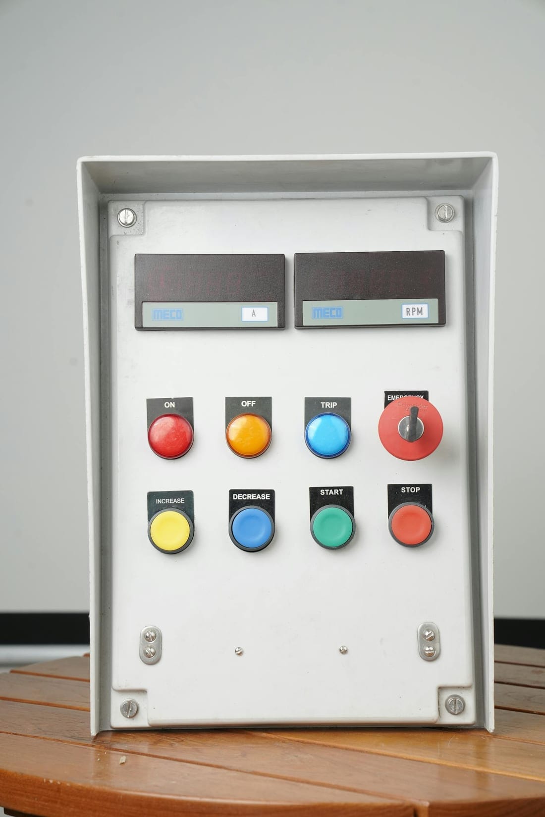 Industrial control panel with colored buttons and switches - the HMI / control system we maintain for Chikalthana MIDC small factories