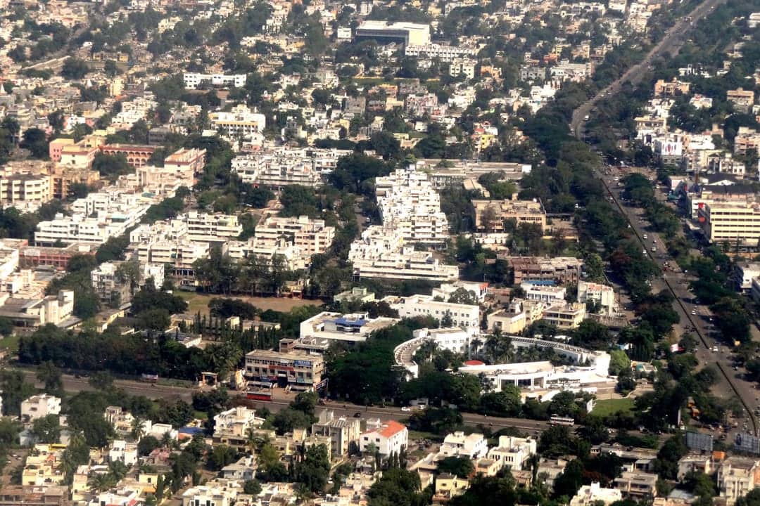 Aerial view of the CIDCO area in Chh. Sambhajinagar (Aurangabad) showing Connaught Place, Lemon Tree Hotel, CIDCO Auditorium and Jalgaon Road - the actual residential township we serve