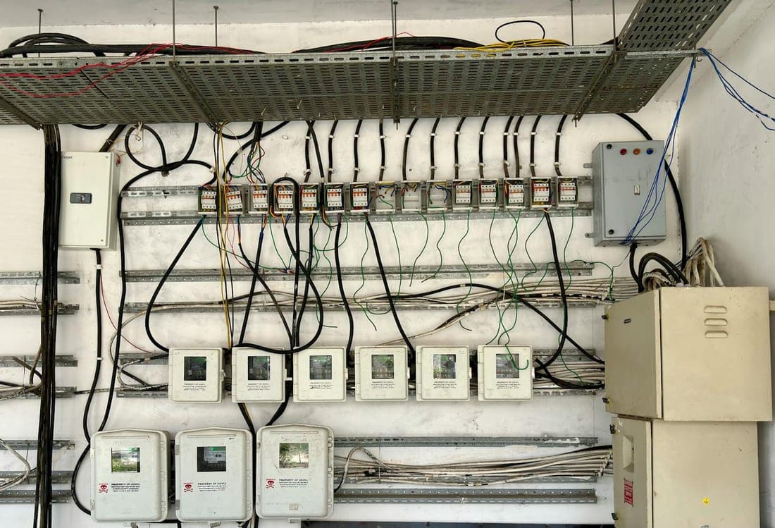 Dense control-panel wiring inside a small Indian factory - the kind of cabling that gets reviewed during an IS 732 preventive maintenance visit