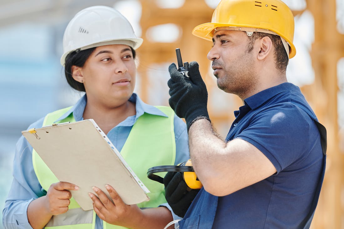 Shaats Electrical technicians in branded uniform, safety helmets and gloves on a site visit in Chhatrapati Sambhajinagar (Aurangabad)